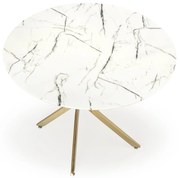 RAYMOND 2 stół fi 100/73 cm, blat - biały marmur, nogi - złoty okrągły chrom glamour