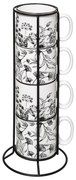 Filiżanki ceramiczne na stojaku FLORAL, 240 ml, 4 sztuki