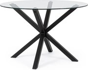 Okrągły szklany stolik, czarna stalowa skrzyżowana noga ⌀114 cm - MAY