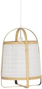 Wisząca lampa bambusowa z białym materiałowym abażurem