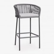 Wysoki Stołek Z Podłokietnikami Z Plecionej Liny Arhiza Grafitowa Szarość & ↑75 Cm - Sklum