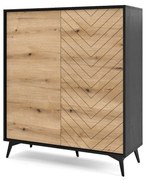 Komoda wysoka GALAXY 2D 104 cm czarna/dąb evoke PIASKI Meble