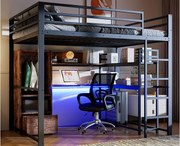 Łóżko na antresoli 140x200 cm – z oświetleniem LED – z biurkiem – z 1 szufladą – ze schodami – czarne