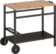 Outsunny Wózek kuchenny na kółkach, stolik serwisowy z haczykami, uchwyt na napoje, metalowy, 97 x 51 x 83 cm Czarny+Brązowy | Aosom PL