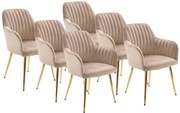 Zestaw 6 krzeseł z podłokietnikami z weluru i złotego metalu - Beżowy - ELEANA