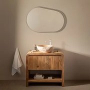 Zestaw Mebli Łazienkowych Z Drewna Vacry Akacja Brąz & Nieregularna Z Beż Cementu ↔︎40 Cm Fedro & Owalna Lampa - Sklum