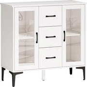 HOMCOM Nowoczesny sideboard z drzwiami z cichym domykaniem, kredens z 3 szufladami i 2 drzwiami ze szkła, regulowane półki, MDF, biały