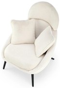 Fotel wypoczynkowy do salonu, kremowy, meszek, włos, poduchy, MERRY
