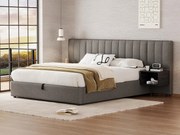 Łóżko 160x200cm z tkaniny lnianej - z 2 stolikami nocnymi i stelażem na listwy - Szary