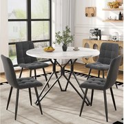 Zestaw 5 stołów i krzeseł do jadalni - 100 x 100 x 76 cm - blat stołu MDF + 4 krzesła welurowe - MDF + Metal - czarny