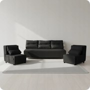 Zestaw KIMO funkcja spania sofa fotele Family Meble czarny Hunter welur