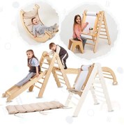 Zestaw Wspinaczkowy Montessori dla Dzieci 6w1 : Drabinka Pikler + Bujak + Zjeżdżalnia + Siatka + Poduszka + Przystawka do Rysowania
