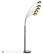 Designerska lampa podłogowa czarna ze złotem 5-światłowa - Sixties Marmo