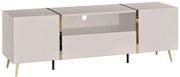 Szafka RTV 2-drzwiowa z 1 szufladą i 1 wnęką - Beżowy i Złoty - MARZIALO