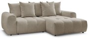 Beżowy rozkładany narożnik z tkaniny szenilowej ze schowkiem (prawostronny/z szezlongiem) Roxelane – Bobochic Paris