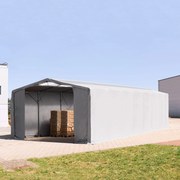 TOOLPORT 8x16m Hala namiotowa - 4,0 m wysokość ścian bocznych z bramą na zamek błyskawiczny i świetlikami dachowymi, PRIMEtex 2300, szary, bez statyki - (80028)