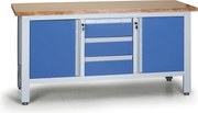 Stół warsztatowy G6, 3 szuflady, 2 szafki, 1690 x 600 x 860 - 900 mm, niebieski
