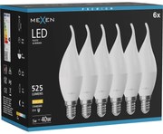 Mexen Nova 6x żarówka LED płomyk E14, C37, 5W, Ciepła - 3000K, 525 lm - L106-E14-0530-01x06