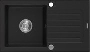 Mexen Pablo zlewozmywak granitowy 1-komorowy z ociekaczem 752 x 436 mm, czarny, syfon chrom - 6510751010-77