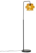 Lampa podłogowa w stylu retro czarna z pomarańczowym szkłem - Denise