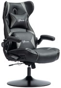 Vinsetto Ergonomiczny fotel gamingowy z funkcją kołysania i głośnikami, wsparcie lędźwiowe i na szyję, do pokoju gracza, sztuczna skóra, Szary+Czarny
