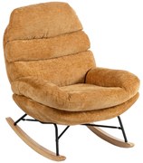 HOMCOM Tapicerowany fotel bujany ze stalowymi nogami i drewnianymi płozami, Żółty