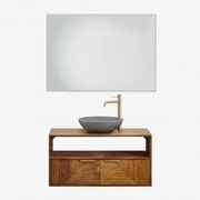 Zestaw Mebli Łazienkowych Z Drewna Mango Baty Drewno Mango & Okrągły Szary Cement Ø40 Cm Tarsis & Prostokątna Lampa - Sklum