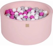 Okrągły Suchy Basen Z Piłeczkami 7cm Dla Dziecka, 90x40cm/300 Piłek, Bawełniany, Jasnoróżowy, Piłki: Ciemnoróżowe, Szare, Białe - Meowbaby®