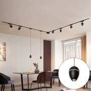 System oświetlenia szynowego z 6 reflektorami i 2 lampami wiszącymi, czarny, 1-fazowy - Magnetic Eggy