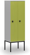 Drewniana szafa ubraniowa S4 z podstawą, 2-drzwiowa, 1871 x 600 x 500 mm, demontaż, zamek RFID, szary/zielony