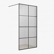 Mampara Prysznicowa Stała Z Dekoracją W Kratę, Szkło Hartowane 8 Mm I Aluminium Camden Czarny Matowy & Transparent & 80 X 195 Cm - Sklum