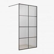 Stała Ścianka Prysznicowa Ze Wzorem W Kratkę, Szkło Hartowane 8 Mm I Aluminium Camden Czarny Matowy & Transparent & 80 X 195 Cm - Sklum