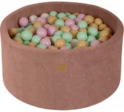 Okrągły Suchy Basen Z Piłeczkami 7cm Dla Dziecka, 90x40cm/300 Piłek, Welurowy, Beżowy, Piłki: Pastelowy Róż, Mięta, Biały, Beż - Meowbaby®