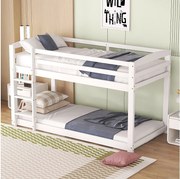 Łóżko piętrowe 90 x 200 cm - model niski - stelaż 15 listew - drewno białe - materac nie jest wliczony w cenę