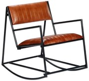 Brązowy stalowy fotel bujany ze skóry naturalnej C2-F20