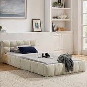 Łóżko dziecięce 90x200 cm Łóżko młodzieżowe z zagłówkiem i stelażem - beżowy szenil (bez materaca)