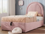 Łóżko dziecięce tapicerowane welurem - 90x190cm - z miejscem do przechowywania - Różowe
