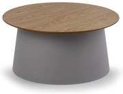Plastikowy stolik kawowy SETA z drewnianym blatem, średnica 69 cm, dąb/szary