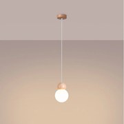 Lampy wiszące skandynawski Torch, szkło/drewno - 1 źródło światła 3000K - L.11 x H.124 cm - biały/naturalne drewno