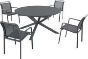 Zestaw mebli ogrodowych z aluminium : okrągły rozkładany stół 150/200 cm i 4 sztaplowane fotele - Antracyt - VELYRA marki MYLIA
