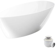 Wanna wolnostojąca SUZA owalna biała z konglomeratu 160 x 70 cm bez przelewu cienki rant | Różne kolory korków : Kolor korka - Biały