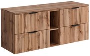 Szafka pod umywalkę wisząca ryflowana z wnękami - Naturalny jasny - szer. 140 cm - ZEVARA