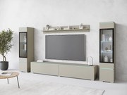 Zestaw mebli do salonu z LED 4 elementy – szafka RTV 180 cm, 2 witryny i półka, meblościanka stojąca lub wisząca kaszmirowy beż