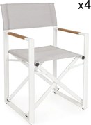 Zestaw 4 krzeseł reżyserskich z białego aluminium, szary textilene, składane - LAGUN