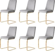 Zestaw 6 luksusowych krzeseł welurowych do salonu - 64,14 x 63,5 x 47,63 cm - oparcie w kształcie diamentu - złote metalowe nogi - szary