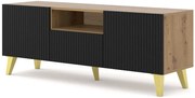 Szafka na TV dąb artisan z czarnymi lamelami D1-P35