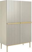 Komoda wysoka Nicole 100 cm dwudrzwiowa z ryflowanym frontem - kaszmir / złote nóżki