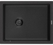 Mexen Pedro zlewozmywak granitowy 1-komorowy 560 x 460 mm, czarny/srebrny metalik, syfon czarny - 6508561000-73-B