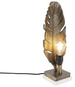 Brązowa lampa stołowa Art Deco z marmurową podstawą - Liść ArtDeco Oswietlenie wewnetrzne