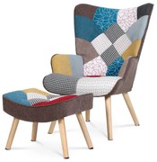 Fotel z podnóżkiem PW2, patchwork